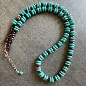 Garnet & Turquoise/Copper Glass Bead Necklace